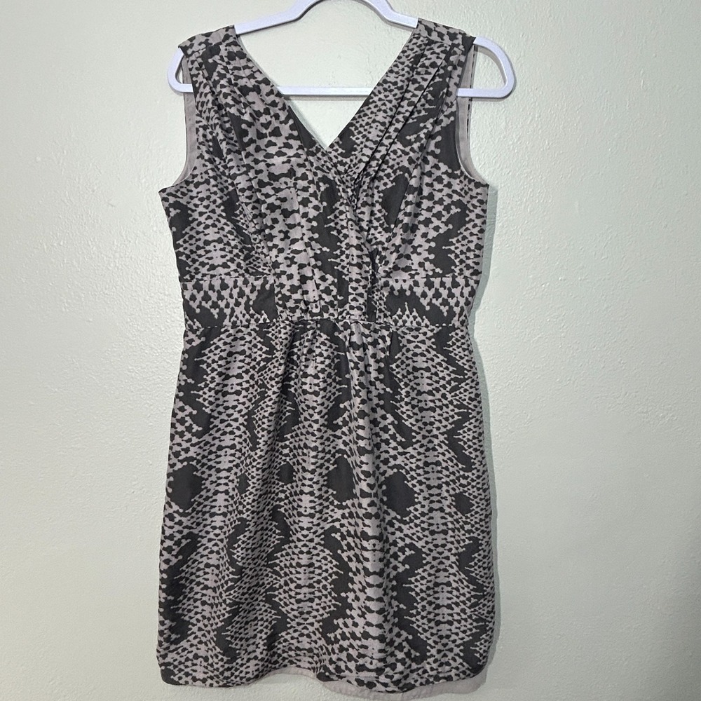 Banana Republic Minimalist Silk Sheath Dress Snakeskin Print Gray 12P